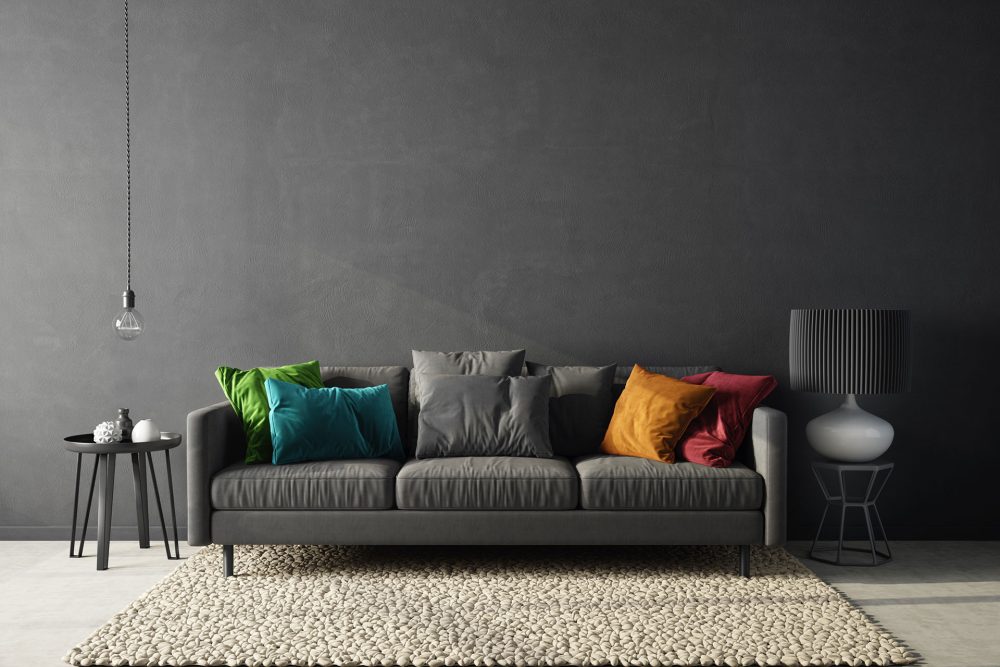 Grey sofa with coffee table