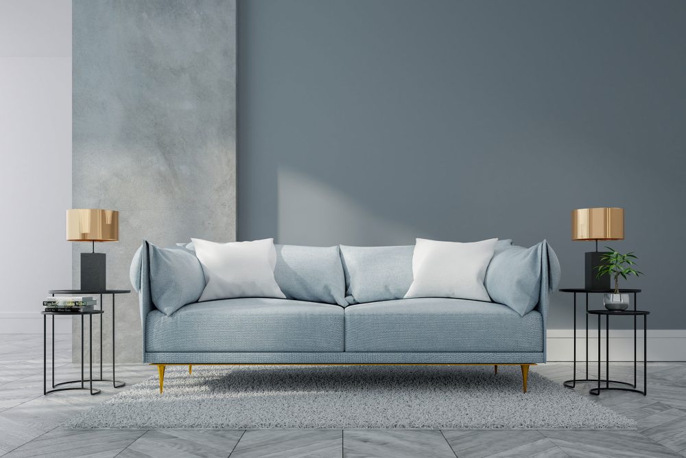 Light blue sofa with two coffee table