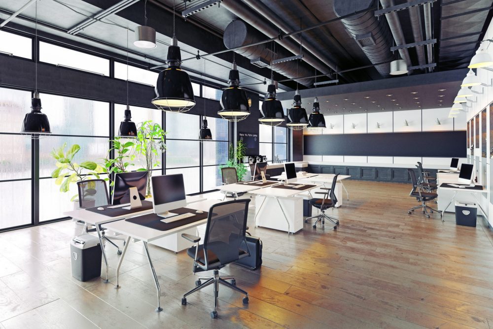Office workspace with tables and chairs
